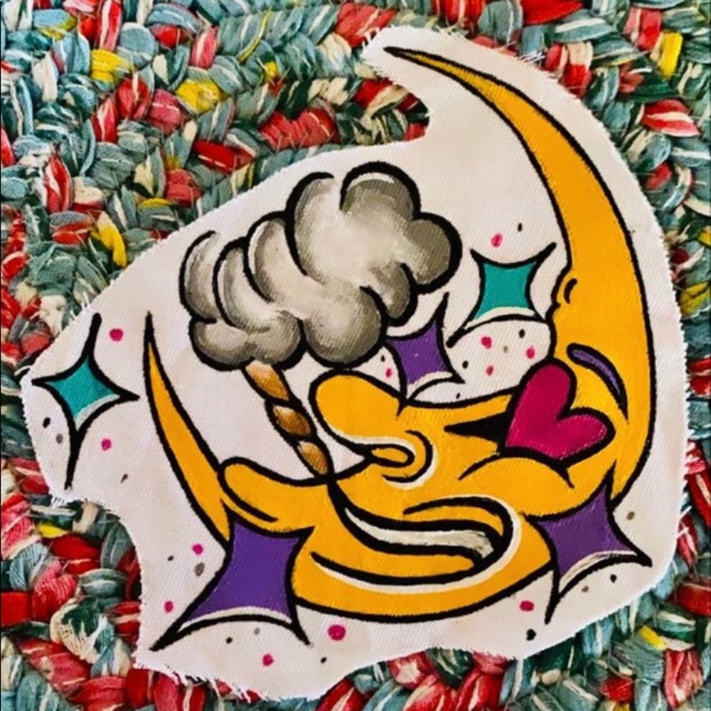 Stoner Moon Handpainted Canvas Patch - image 1